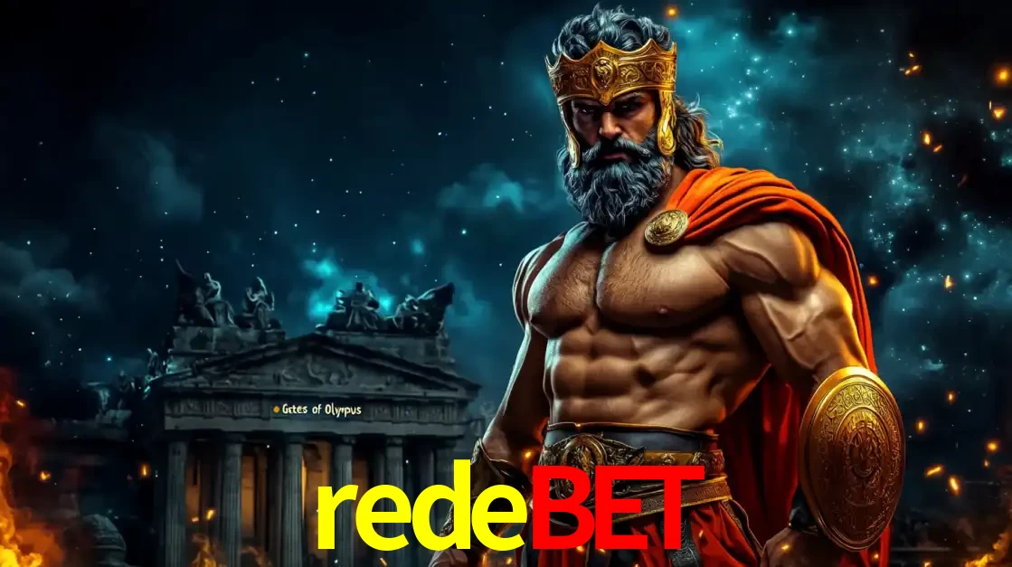 O poderoso Zeus do jogo de slot Gates of Olympus em frente ao seu templo, pronto para lançar multiplicadores divinos e prêmios épicos no cassino online redebet.